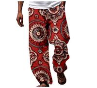Generisch Men's African Dashiki Traditional Style Casual Trousers Summer Hawaiian Holiday Ankara Beach Floral Trousers Jogging Bottoms Boys, red, L