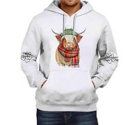 Generisch Men's Autumn and Winter Hoodie Scarf Cow Print Hoodie Shoulder Down Long Sleeve Sweatshirt Top Hoodie Dark Blue Men, White, XXL