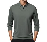 Generisch Men's Autumn and Winter Outdoor Casual Style 2 in 1 Long Sleeve Sweatshirt without Hood Summer Men, Green, XXL