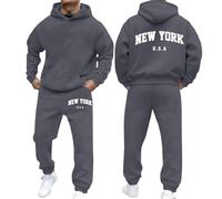 Generisch Men's Autumn Winter Fashion Cross Country Suit Casual Letter Print Long Sleeve Sports Hoodie Set Vest 146 Boys, darkgray, XXL