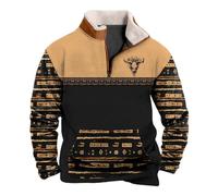 Generisch Men's Aztec Fleece Pullover Fuzzy Sherpa Fleece Jacket Sweatshirt Warm Vintage Sweatshirt with Pocket for Men Western Sweatshirts Half Zip Printed Long Sleeve T-Shirts, B Gold, XL