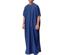 Generisch Men's Blouse with Pockets and Button Down Muslim Style Casual Long Round Sleeve Solid Color Robe Jubba Thobe Shirt Men Modern, blue, 5XL