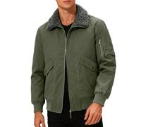 Generisch Men's Bomber Jacket with Removable Fur Collar - Lined Aviator Jacket for Autumn and Winter | Robust Transition Jacket in Pilot Style, Style_w02 Green, L