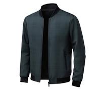 Generisch Men's Bomber Jacket with Subtle Checked Pattern, Lightweight Blouson in Minimalist Design, Elegant Transition Jacket for a Smart Casual Look, Style_v02 Navy, L