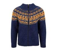 Generisch Men's Cardigan with Norwegian Pattern, Lined Wool Jacket with Zip and Stand-Up Collar, Traditional Icelandic Jumper for Winter, style_d02 blue, XXL