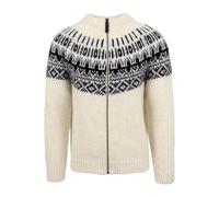 Generisch Men's Cardigan with Norwegian Pattern, Lined Wool Jacket with Zip and Stand-Up Collar, Traditional Icelandic Jumper for Winter, Style_d05 White, M