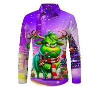 Generisch Mens Casual Christmas Shirt Comfortable Long Sleeve Business Casual Cow Print, purple, L