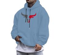 Generisch Men's Casual Hooded Pullover with Bull Head Graphic and Drawstring, Comfortable Pullover Sweatshirt Made of Blended Fabric for Everyday Care Set Men, sky blue, S