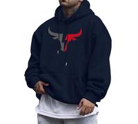 Generisch Men's Casual Hooded Pullover with Bull Head Graphic and Drawstring, Comfortable Pullover Sweatshirt Made of Blended Fabric for Everyday Care Set Men, navy, XS