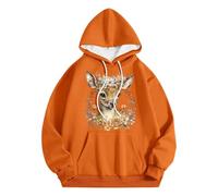 Generisch Men's Casual Hooded Sweatshirt with Deer Head Print, Comfortable Pullover for Daily Wear in Autumn and Winter, Basic Style Coat Women Elegant, orange, L