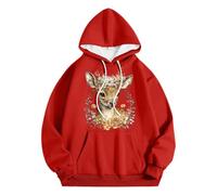 Generisch Men's Casual Hooded Sweatshirt with Deer Head Print, Comfortable Pullover for Daily Wear in Autumn and Winter, Basic Style Coat Women Elegant, red, L