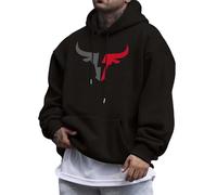 Generisch Men's Casual Hoodie with Bull Head Graphic and Drawstring, Comfortable Blend Pullover Sweatshirt for Everyday 18 Hoodie Men, black, L