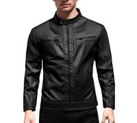 Generisch Men's Casual Jacket Men's PU Leather Jacket Stand-Up Collar Windbreaker Zip Slim Jacket Men's Stand-Up Collar Leather Jacket Clothing Jacket, black, L