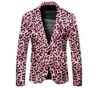 Generisch Men's Casual Jacket Slim Fit Blazer with Leopard Print Fashionable Suit Jacket Coat Sporty Modern Casual Jacket Suit Coat Regular Fit Suit Jacket for Business, 004-Light Pink, 3XL