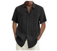 Generisch Men's Casual Short Sleeve Button Down Shirt Beach Summer Shirt for Men Denim Shirt Black Men, black, 5XL