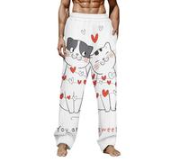Generisch Men's Casual Trousers with Valentine's Day Print for Spring Summer Days Comfortable Long Pyjama Bottoms, clear, XL