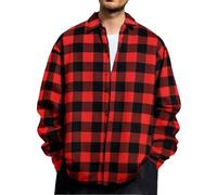 Generisch Men's Checked Shirt Long Sleeve Flannel Shirt Lapel Collar Shirt Jacket Casual Checked Shirt Cotton Top Oversized Fit Transition Jacket Work Shirt Warm Lumberjack Shirt Lightweight Long