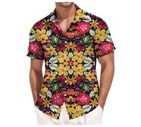 Generisch Men's Christmas Digital 3D Print Shirt Long Sleeve Button Down Fashionable Top Festive Holiday Fashion Breathable Fabric Design Comfortable, yellow, L