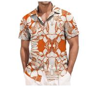 Generisch Men's Christmas Digital 3D Print Shirt Long Sleeve Button Down Fashionable Top Festive Holiday Fashion Breathable Fabric Design Comfortable, orange, L