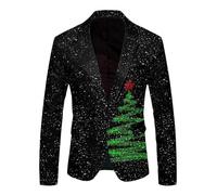 Generisch Men's Christmas Jackets 3D Print Ugly Xmas Blazer Regular Cut Christmas Jacket Christmas Jacket with Christmas Motif, Stretch Slim Fit Suit Jacket, One Button Sports Jacket, black, XS