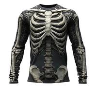 Generisch Men's Compression Shirt with Burning Skeleton - Long Sleeve Functional Shirt with 3D Print for Sports and Halloween | Rash Guard for Fitness, Gym and Running, Style J02 Black, M