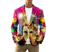 Generisch Men's Corduroy Jacket with Carnival Pattern for Festive Occasions Upscale Casual Events as a Casual Textured Alternative to the Classic Blazer Jacket, Hot Pink, 4XL