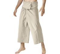 Generisch Men's Cotton Loose Straight Leg Nine Point Trend Thin Fall Feeling Wide Leg Pants in Summer, khaki, One Size