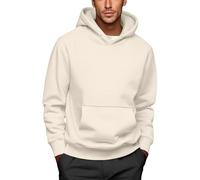 generisch Men's Cotton Pullover with Hood - Hooded Pullover with Fleece Lining Basic Winter Jumper Warm Padded Sweatshirts Hoodie Pullover with Pocket Comfortable Windproof Winter Jumper, beige, M