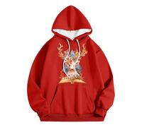 Generisch Men's Deer Print Hoodie, Casual Pullover for Autumn and Winter, Comfortable Hoodie in Basic Style for Everyday Hoodie Women, red, L