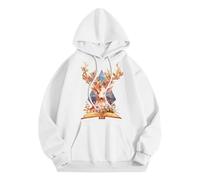 Generisch Men's Deer Print Hoodie, Casual Pullover for Autumn and Winter, Comfortable Hoodie in Basic Style for Everyday Hoodie Women, White, S