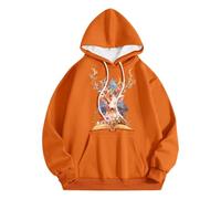 Generisch Men's Deer Print Hoodie, Casual Pullover for Autumn and Winter, Comfortable Hoodie in Basic Style for Everyday Hoodie Women, orange, XL