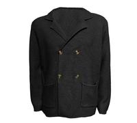 Generisch Men's Double Breasted Cardigan in Jacket Style - Elegant Knitted Blazer with Lapel Collar Smart Casual Cardigan for a Neat Look, style_l01 black, M