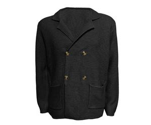 Generisch Men's Double Breasted Cardigan in Jacket Style - Elegant Knitted Blazer with Lapel Collar Smart Casual Cardigan for a Neat Look, style_l01 black, M