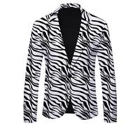 Generisch Men's Elegant Striped Suit Leisure Bodycon Suit Jacket Wedding Blazer with Zebra Print Classic One Button Jacket for Carnival Dinner Business Party Prom, O White, L