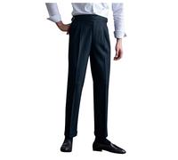 Generisch Men's Elegant Suit Trousers Slim Fit Chino Trousers Pinstripe Pleated Trousers High Chino Trousers High Waist Pleated Front Gurkha Trousers Casual Trousers No Belt Required Straight Work