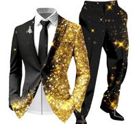 Generisch Men's Extravagant Party Suit with Glitter Gradient, Two-Piece Show Outfit Consisting of Jacket and Trousers, Glamorous Suit for New Year's Eve and Stage, style_v10 yellow, XXL