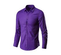 Generisch Men's Fashion Business Leisure Pure Colour Long Sleeve Shirt Top Blouse, purple, L