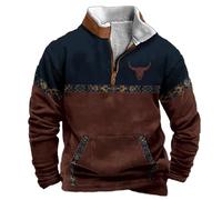 Generisch Men's Fashion Casual Relaxed Comfortable Printed Long Sleeve Hoodie Neck Men, Brick Red, XL