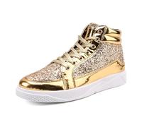Generisch Men's Fashion High Top Sneakers Bright Sequin Embellishment Thick Sole for Ultimate Casual Comfort, gold, 11 UK