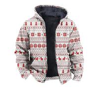 Generisch Mens Festive Snowman Fleece Jacket Long Sleeve Zip Practical Double Pocket for Cold Days, White, S