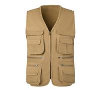 Generisch Men's Fishing Vest Sleeveless Jacket Cotton Outdoor Vest Multifunctional Work Vest with Multi-Pocket Hunting Vest Casual Reporter Vests Robust Durable Safari Vests for Men, yellow, 4XL