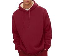 Generisch Men's Fleece Pullover with Hood, Fleece Hoodie Men's Black Hoodie Plus Sizes Work Jumper Sweatshirts Long Sleeve Basic Thermal Hoodie Oversized Winter Top Sweatshirt, Wine Red, XXL