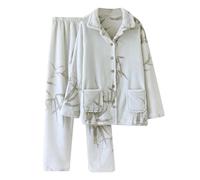 Generisch Men's Fleece Pyjamas with Bamboo Pattern - Two Piece Plush Pyjamas | Cuddly Sleepwear for Cold Winter Nights, Style_v01 White, XL