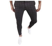 Generisch Men's Four Seasons Fashion Suit Trousers with Checked Pattern Print for Casual Elegance Practical Pockets, darkgray, L