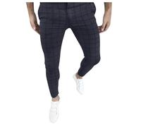 Generisch Men's Four Seasons Fashion Suit Trousers with Checked Pattern Print for Casual Elegance Practical Pockets, navy, L
