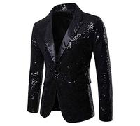 Generisch Men's Glitter Golden Wedding Suit Jacket Party Sequins Blazer Slim Fit Suits Tuxedo Performance Show Jackets Regular Fit Modern Bomber Jacket Carnival Fancy Dress Suit Jackets, O Black, XL