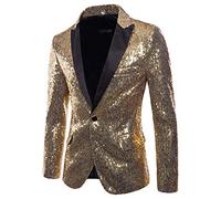 Generisch Men's Glitter Golden Wedding Suit Jacket Party Sequins Blazer Slim Fit Suits Tuxedo Performance Show Jackets Regular Fit Modern Bomber Jacket Carnival Fancy Dress Suit Jackets, O Gold., M