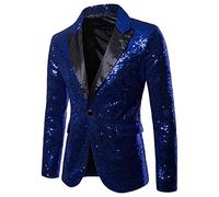 Generisch Men's Glitter Golden Wedding Suit Jacket Party Sequins Blazer Slim Fit Suits Tuxedo Performance Show Jackets Regular Fit Modern Bomber Jacket Carnival Fancy Dress Suit Jackets, O Blue, M