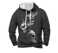 Generisch Men's Gothic Hoodie with Skull Motif, Dark Hoodie with 3D Smoke Effect, Black Sweatshirt for Biker and Metal Fans, style_l02 gray, 4XL