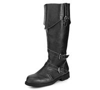 Generisch Men's Gothic Long Shaft Boots Retro Medieval Boots Non-Slip Biker Boot Ankle Boots Steampunk Riding Boots Vintage Cowboy Boots Flat with Buckles Knight Boots, Style Y01 Black, 13.5 UK